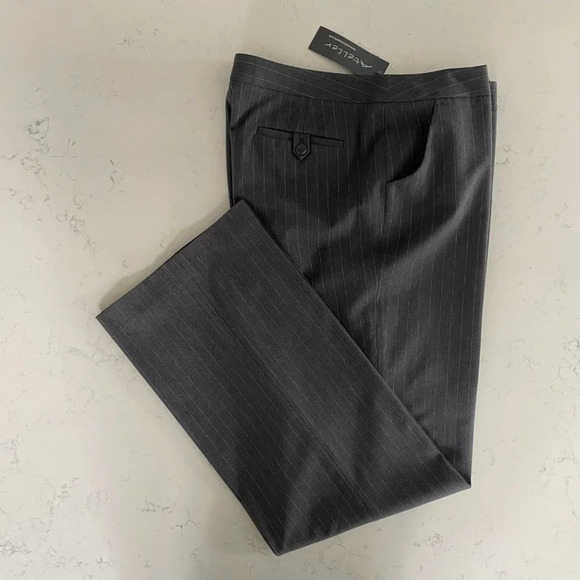 Atelier Straight Leg Poly Blend Washable Striped Pants Grey + White Sz 14 NWT - Picture 2 of 12